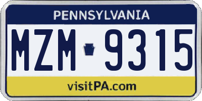 PA license plate MZM9315