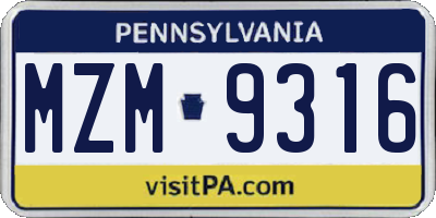 PA license plate MZM9316