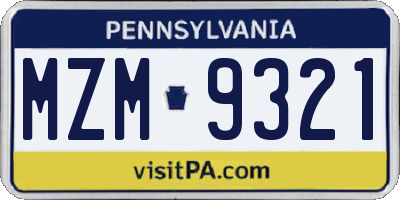PA license plate MZM9321