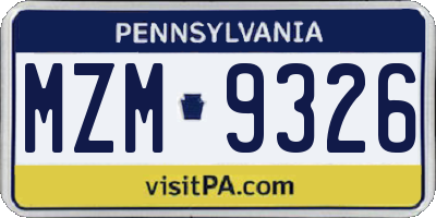 PA license plate MZM9326