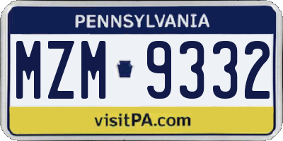 PA license plate MZM9332