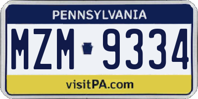 PA license plate MZM9334