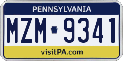 PA license plate MZM9341