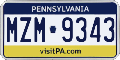 PA license plate MZM9343
