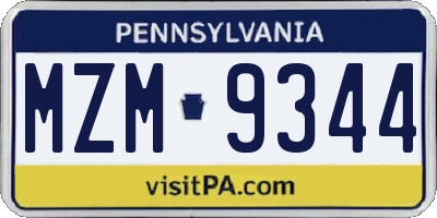 PA license plate MZM9344