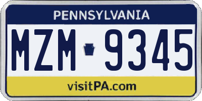 PA license plate MZM9345