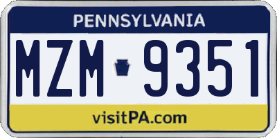 PA license plate MZM9351