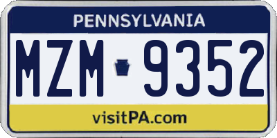 PA license plate MZM9352