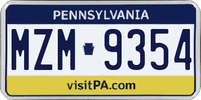PA license plate MZM9354