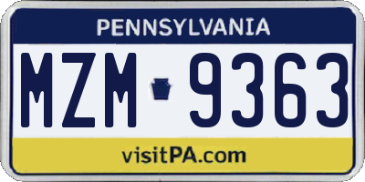 PA license plate MZM9363