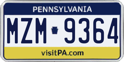 PA license plate MZM9364