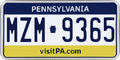 PA license plate MZM9365
