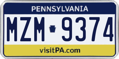 PA license plate MZM9374