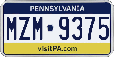 PA license plate MZM9375