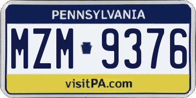 PA license plate MZM9376