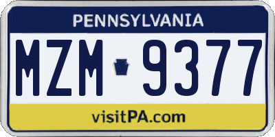 PA license plate MZM9377