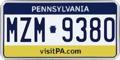 PA license plate MZM9380