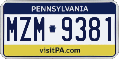 PA license plate MZM9381