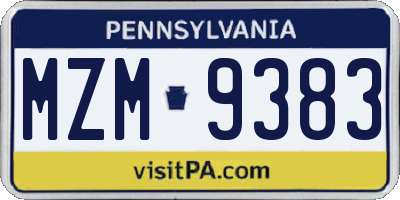 PA license plate MZM9383