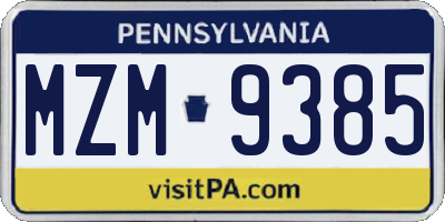 PA license plate MZM9385