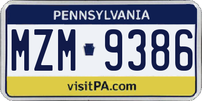 PA license plate MZM9386