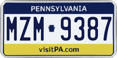PA license plate MZM9387