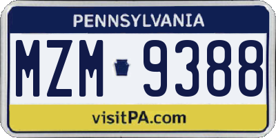PA license plate MZM9388