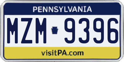 PA license plate MZM9396