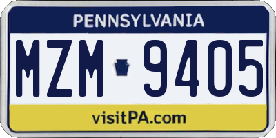 PA license plate MZM9405