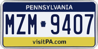 PA license plate MZM9407