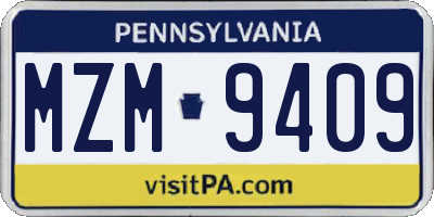 PA license plate MZM9409