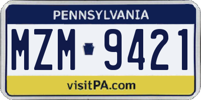 PA license plate MZM9421