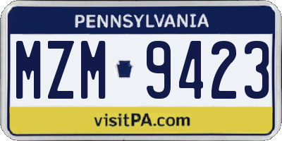 PA license plate MZM9423