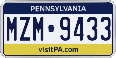 PA license plate MZM9433