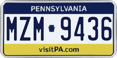 PA license plate MZM9436