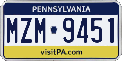 PA license plate MZM9451
