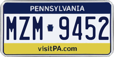 PA license plate MZM9452