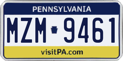 PA license plate MZM9461