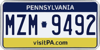 PA license plate MZM9492