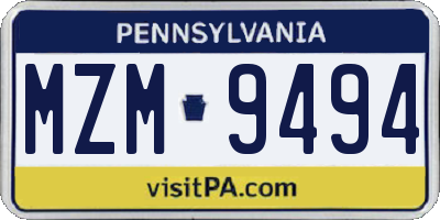 PA license plate MZM9494