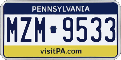 PA license plate MZM9533