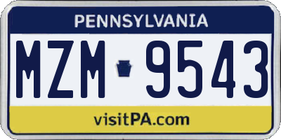 PA license plate MZM9543