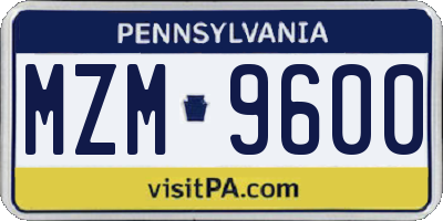 PA license plate MZM9600