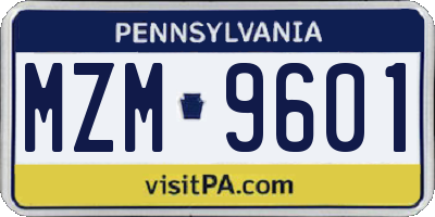 PA license plate MZM9601
