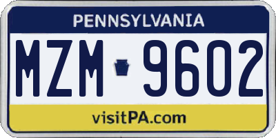 PA license plate MZM9602