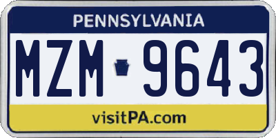 PA license plate MZM9643