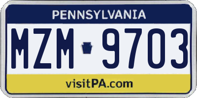 PA license plate MZM9703