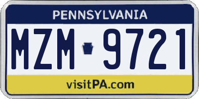 PA license plate MZM9721