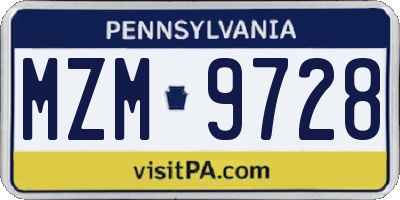PA license plate MZM9728