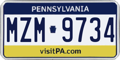 PA license plate MZM9734